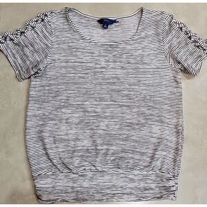 Apt 9 womens short sleeve top shirt white striped shoulder detail stretchy Small